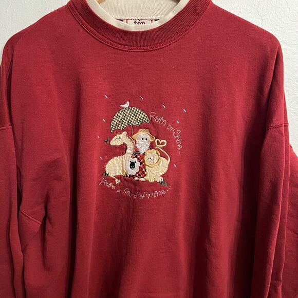 Vintage Top Stitch Grandma Burgundy Wine Sweatshirt Rain or Shine 1X XL Cottage - Picture 2 of 8